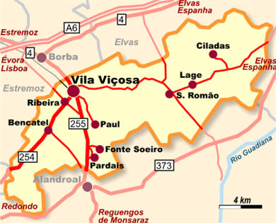 Mappa di Vila Viosa in Portogallo